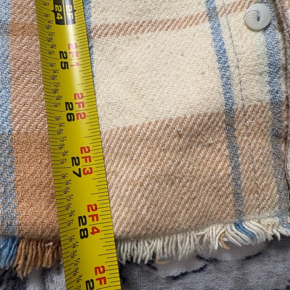 Free People Blue Denim Jacket with Plaid Details Trucker Shirt Jacket Preppy VTG - Picture 10 of 12